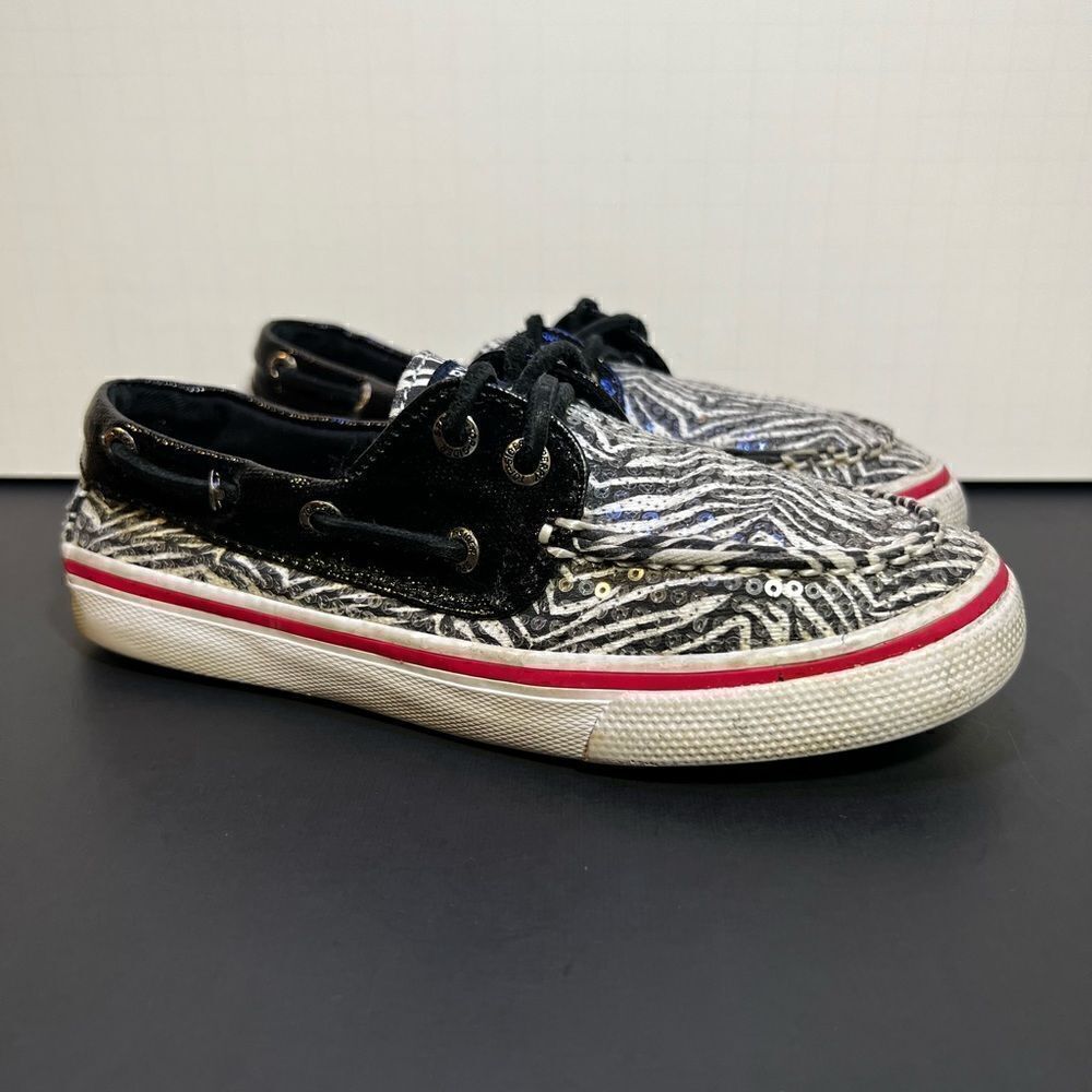 Girls SPERRY Top-Sider Bahama Sequin Zebra Print Boat Shoes / Size 13M